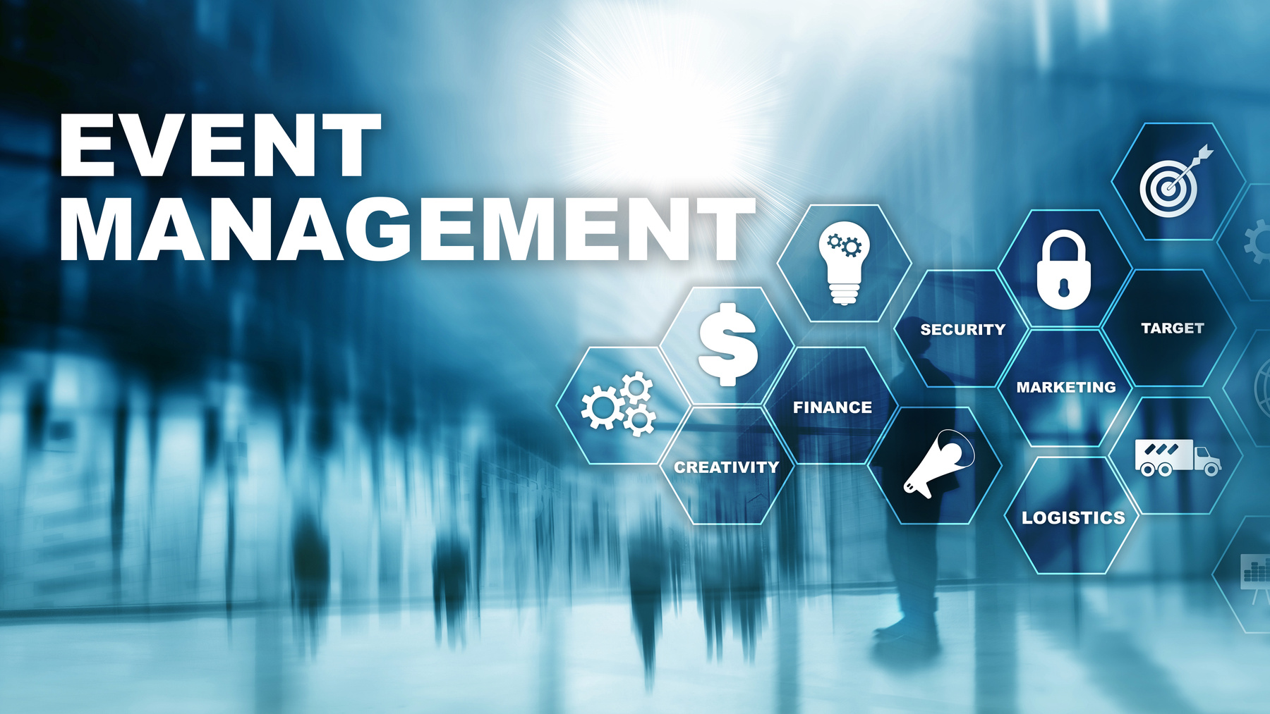 Event management Concept. Event management flowchart. Event management related items. Mixed media business.